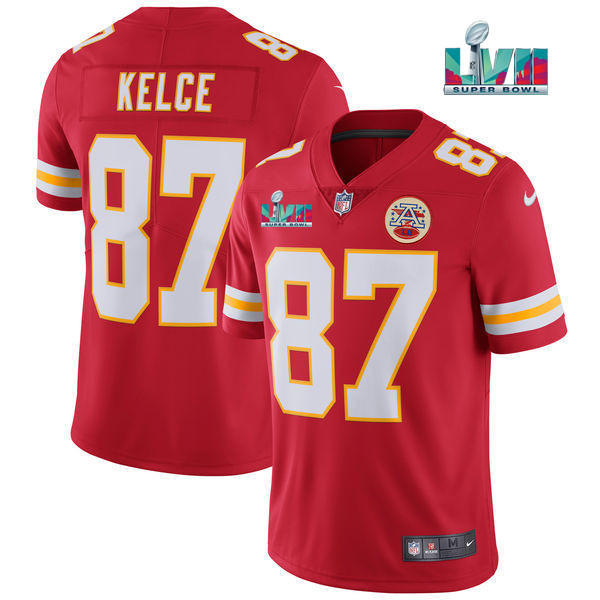 Men??s Kansas City Chiefs #87 Travis Kelce Red Super Bowl LVII Patch Vapor Untouchable Limited Stitched Jersey - Click Image to Close